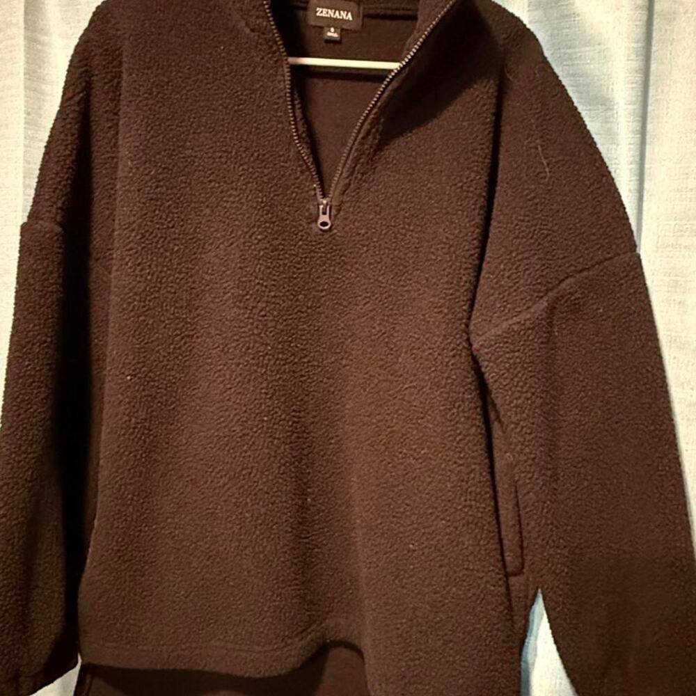 Zenana black fleece quarter zip